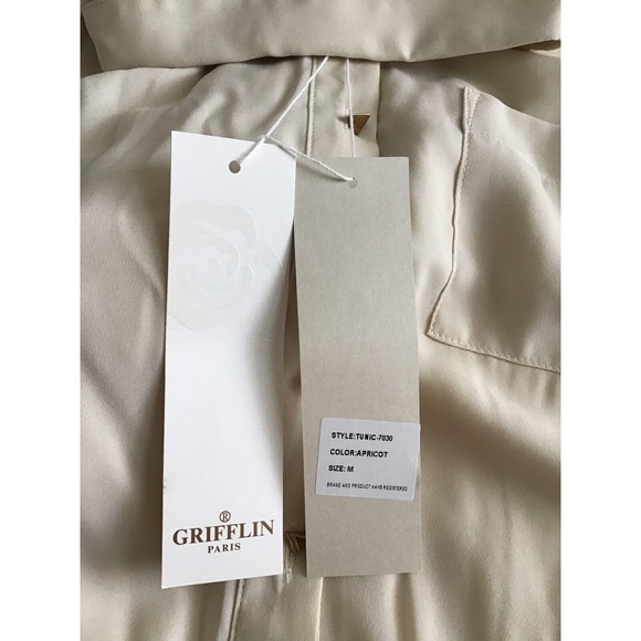 Grifflin Paris Women's Shirtdress Cream Beige Size Medium Large Hi-Low Belted - Picture 6 of 9